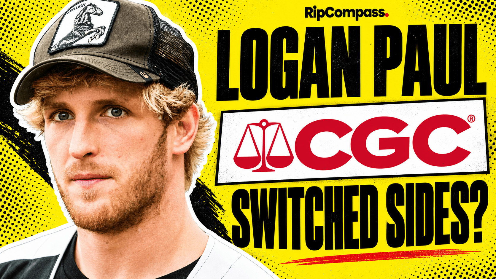 Logan Paul portrait beside the CGC logo on a yellow background with the headline Switched Sides?