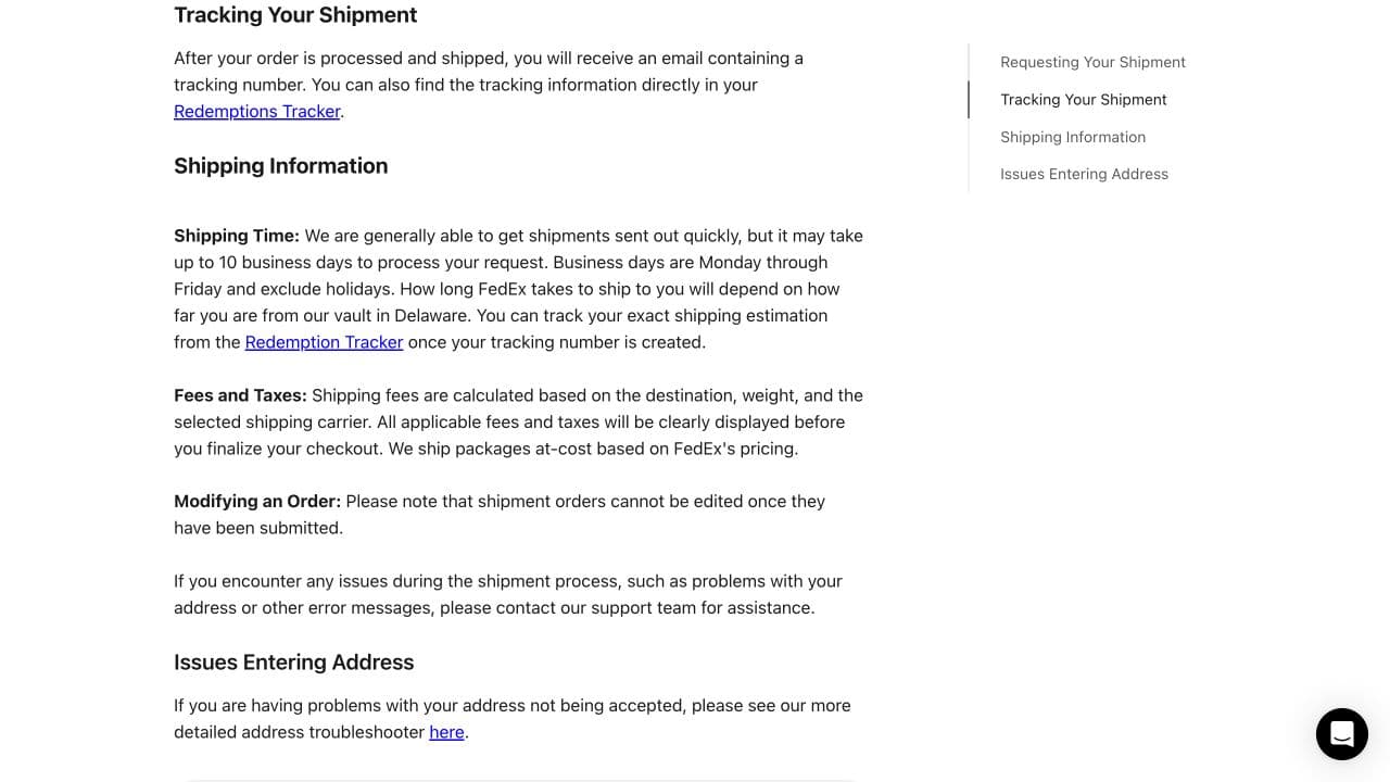 Courtyard shipping help page separating processing of up to 10 business days from FedEx transit, followed by fees, taxes and order-change instructions.