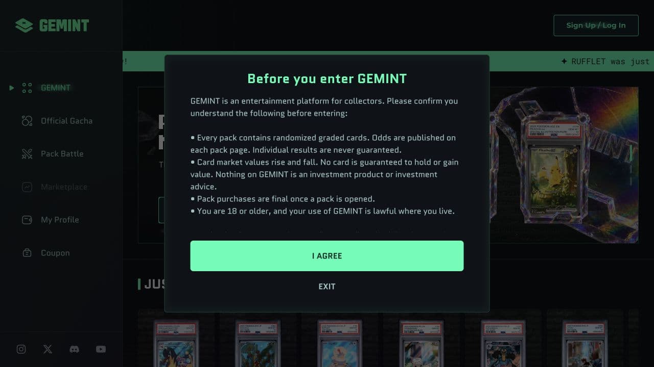GEMINT: public entry screen with terms acknowledgment, captured September 14, 2026