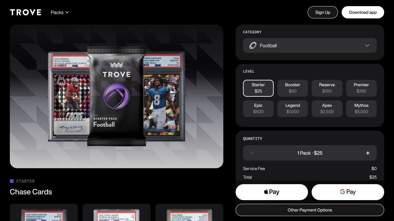 Trove: football starter pack page, captured September 14, 2026