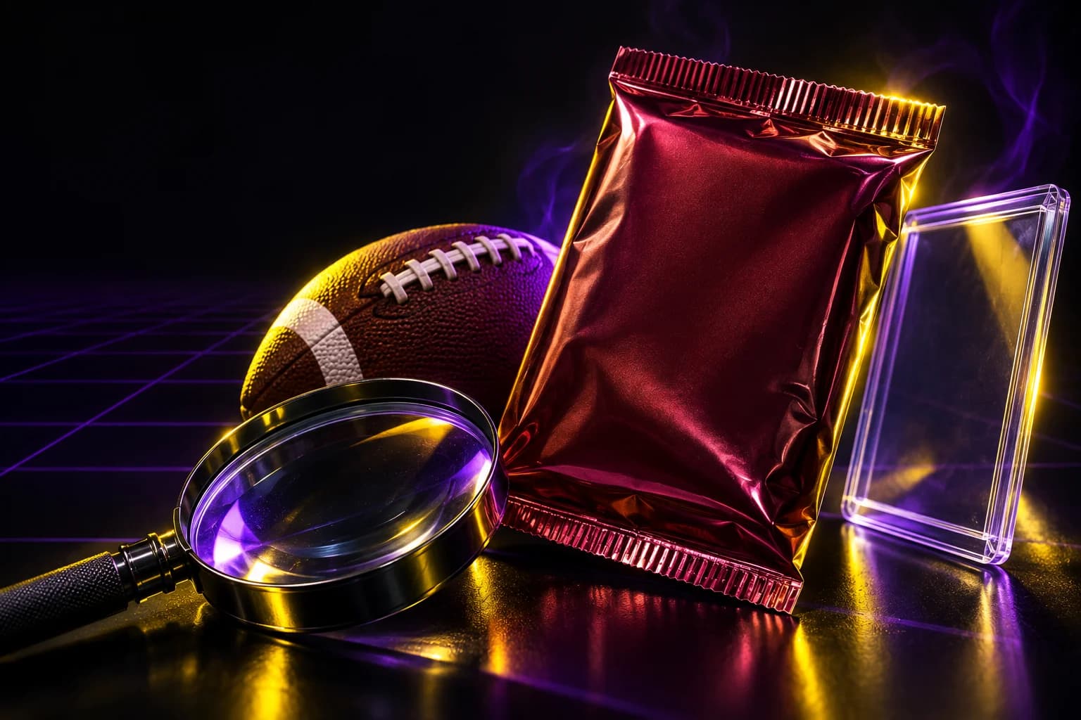 Conceptual editorial illustration for the Football Starter Pack analysis; generic collecting objects, not actual vendor packaging.