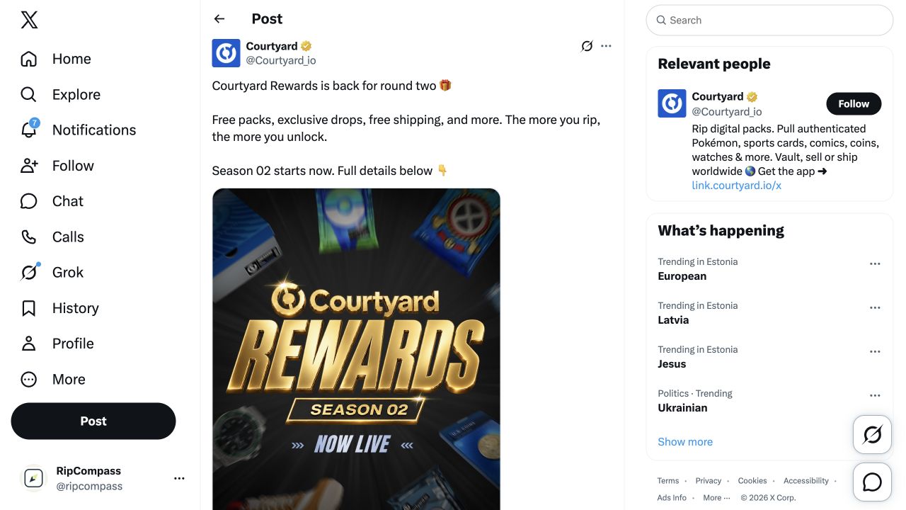 Official Courtyard X announcement of Rewards Season 02 on October 2, 2026