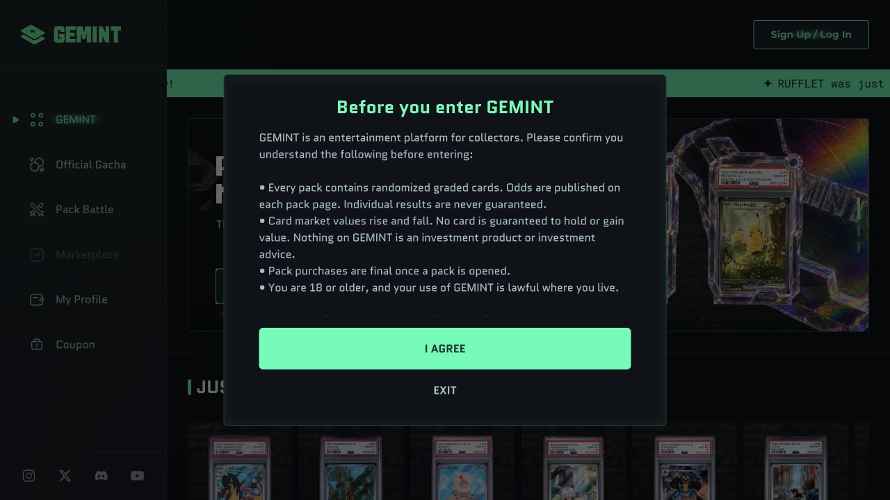 GEMINT: public entry screen with terms acknowledgment, captured September 14, 2026