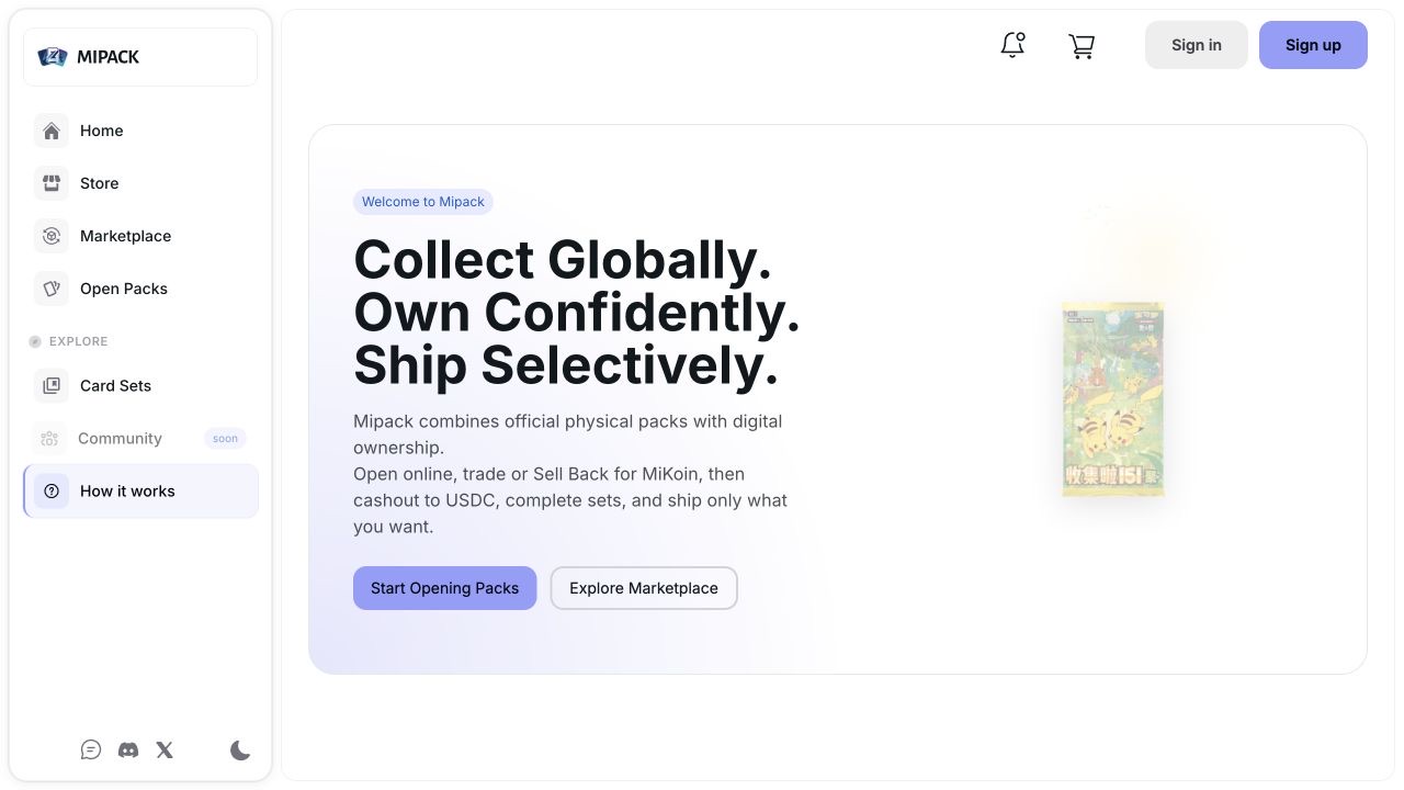 Mipack product workflow and collection options