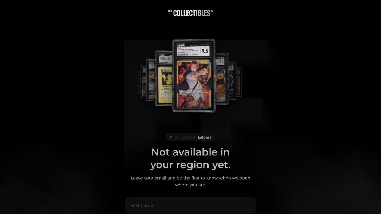 TheCollectibles.io: regional opening-soon screen observed from estonia, captured September 14, 2026